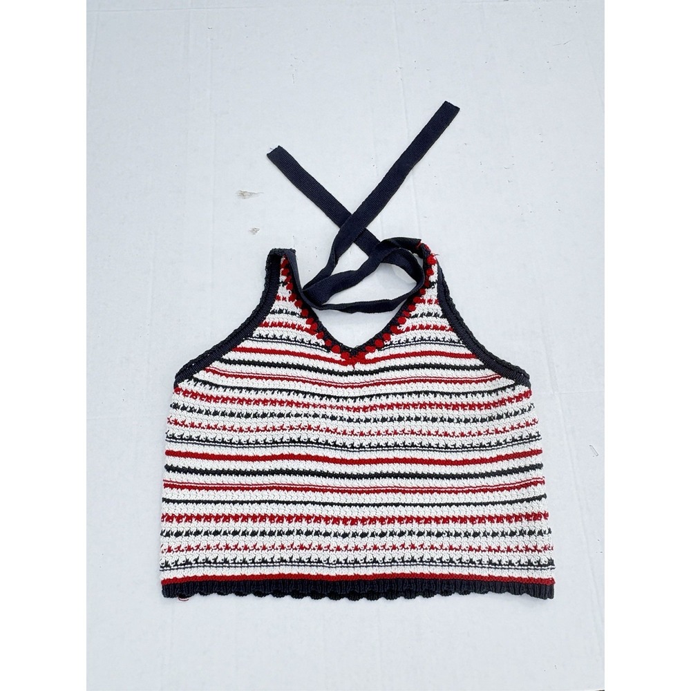 Red White Blue Crochet Halter Top Beach Size L Festival July 4th